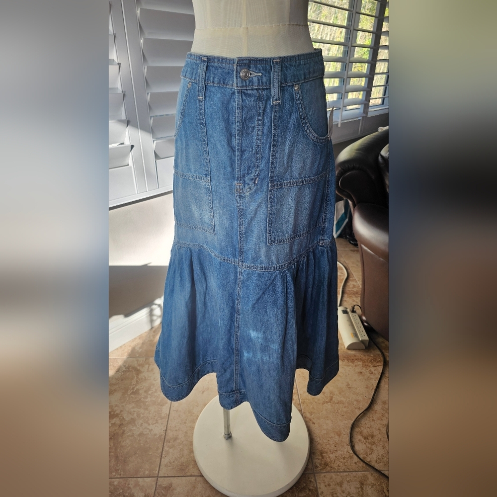 Free People We The Free Blue Midi Denim Skirt 10